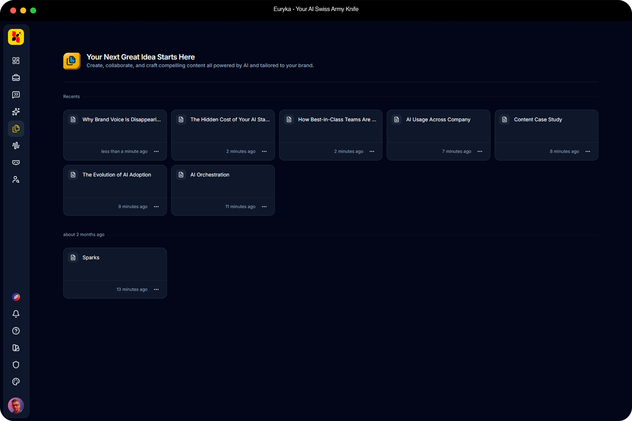 Docs feature — AI-assisted collaborative document editor inside Euryka