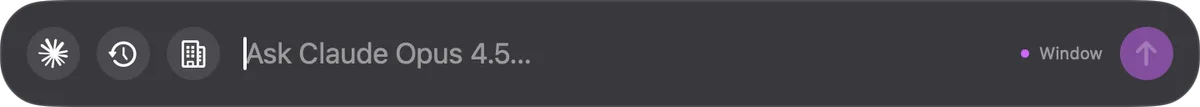 The Ask bar — a floating dark input over your work