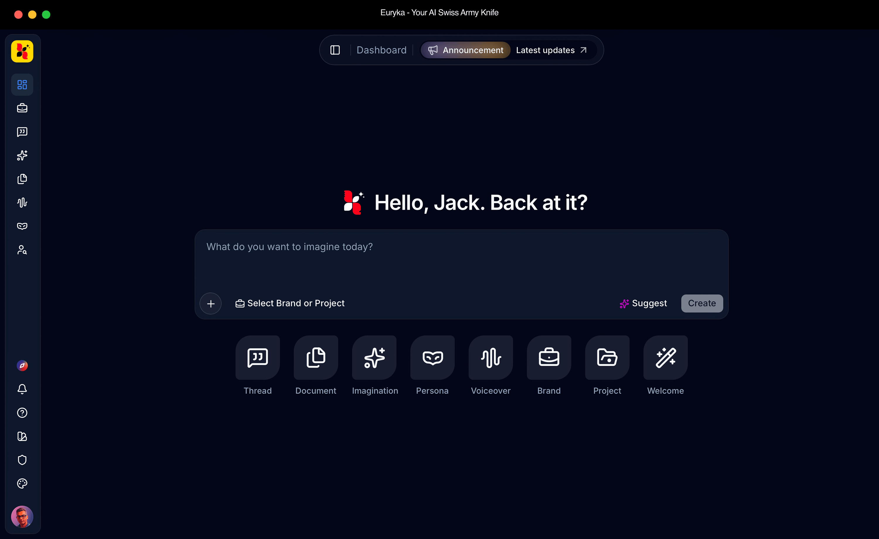 Euryka platform interface