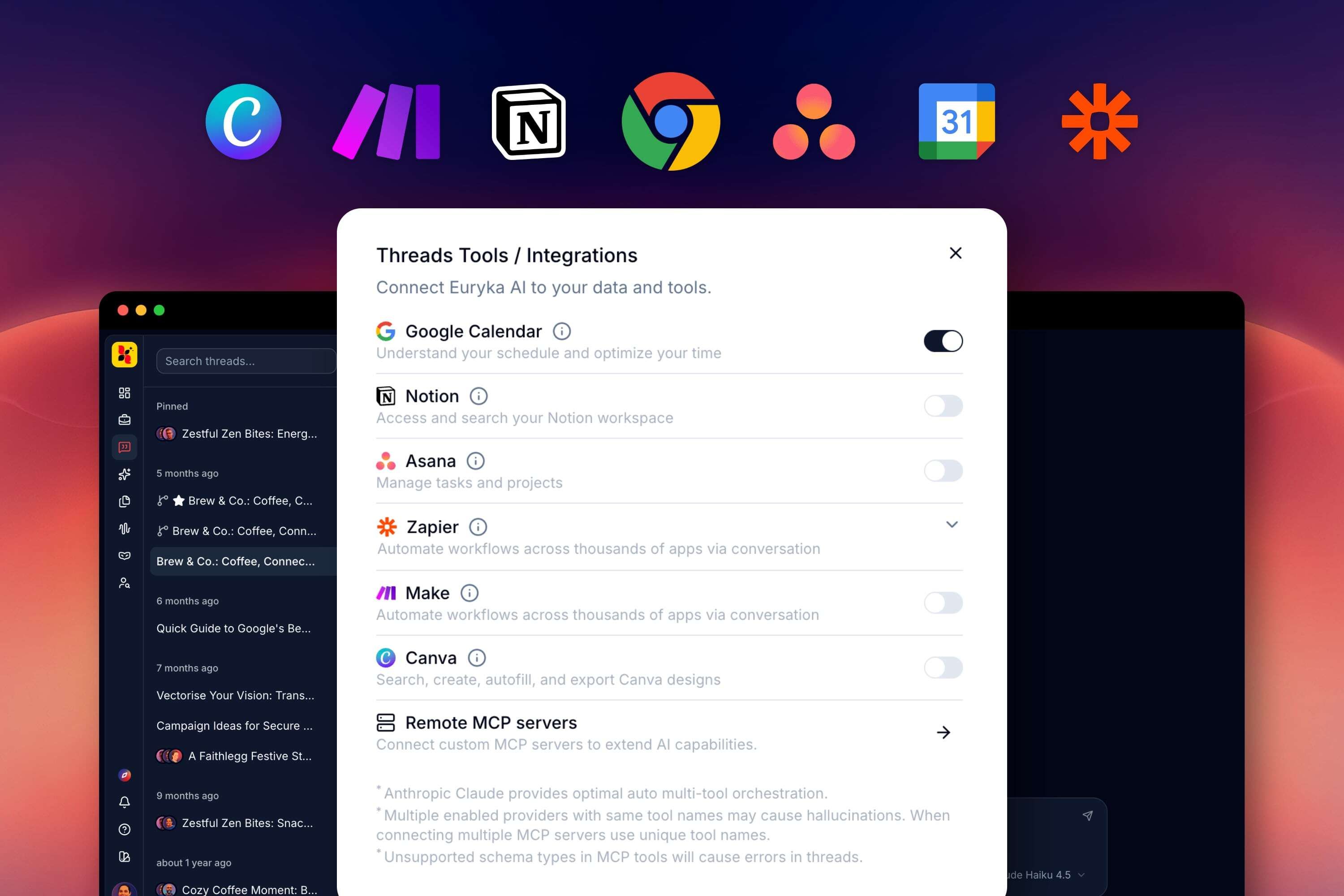 Extend — integrations and APIs in Euryka