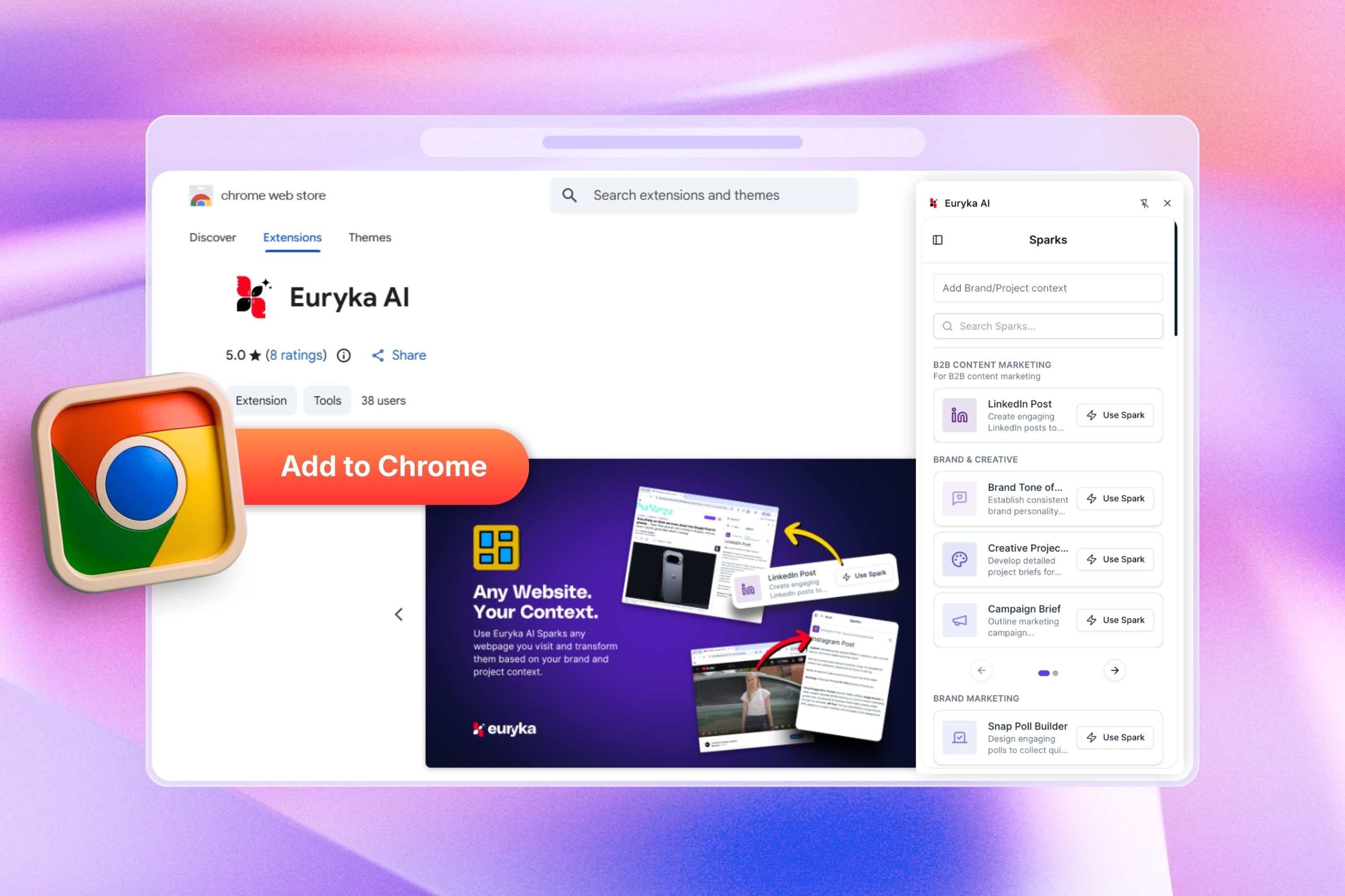 Euryka Chrome Extension shown in use inside a browser tab