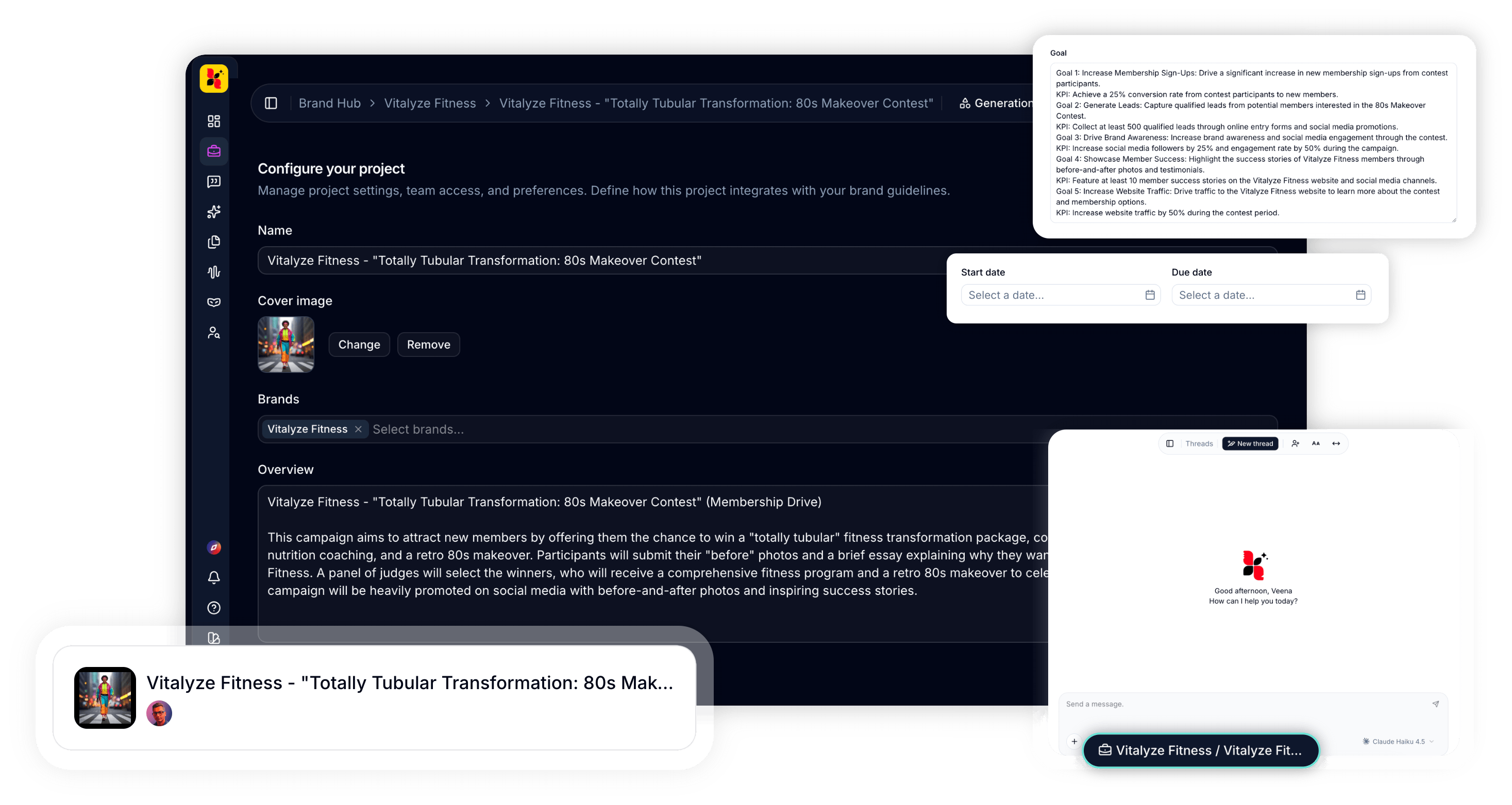 Euryka Projects interface showing structured campaign briefs, timelines, and goals in one workspace