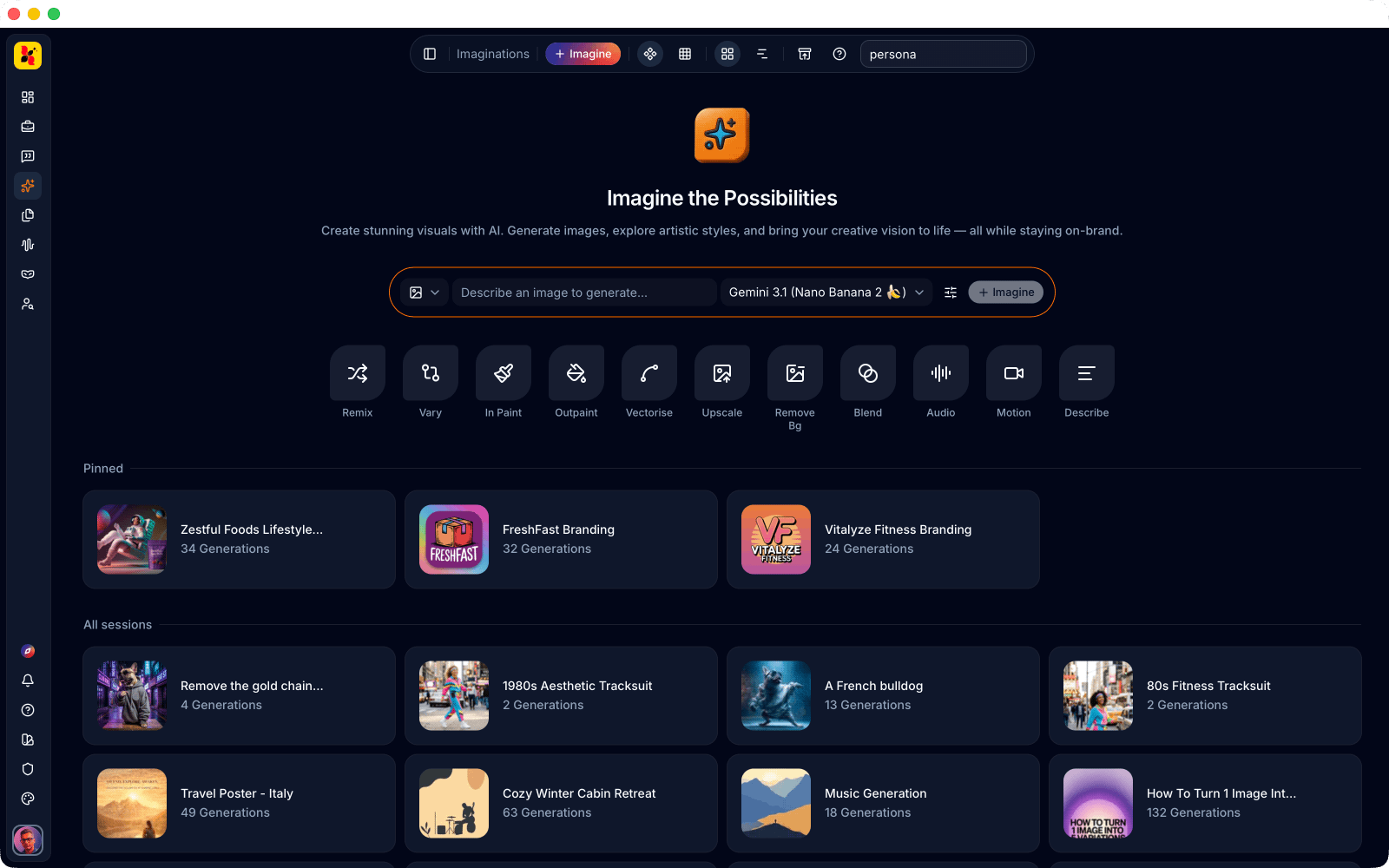 Euryka workspace — generation across image, video, audio and copy