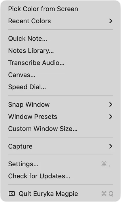 The Magpie status-bar menu