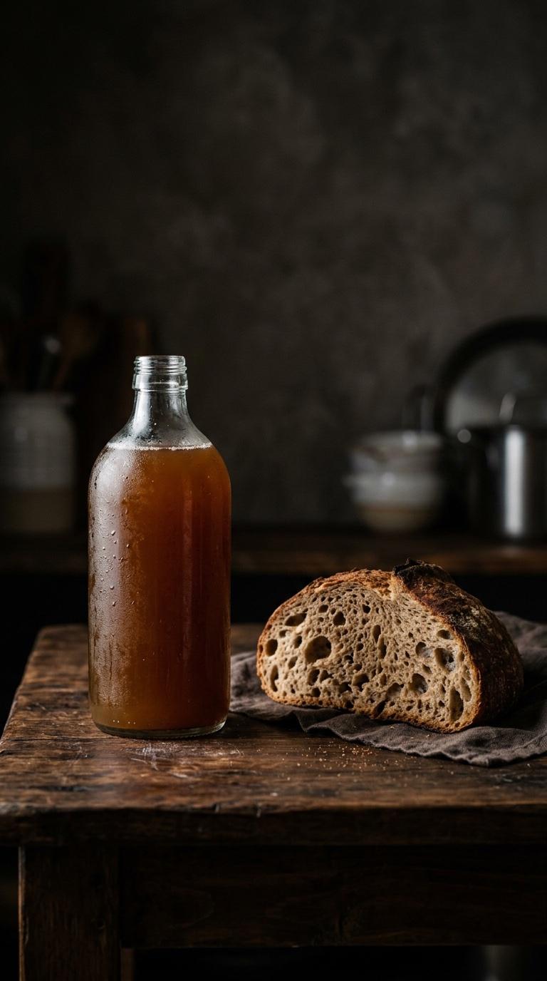 Warm-toned food packaging and ingredient still life arranged on a dark surface
